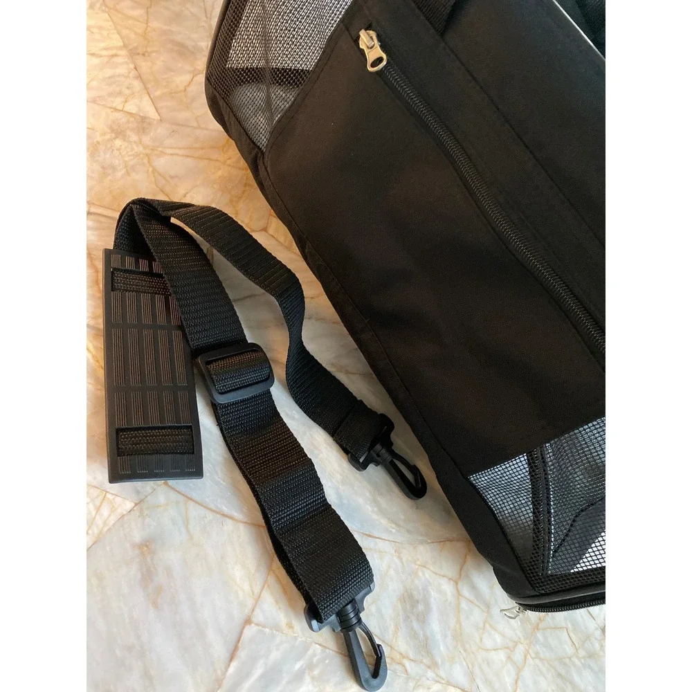 Black Soft Sided Pet Carrier Small Dog Cat Travel Bag with Mesh Windows Strap